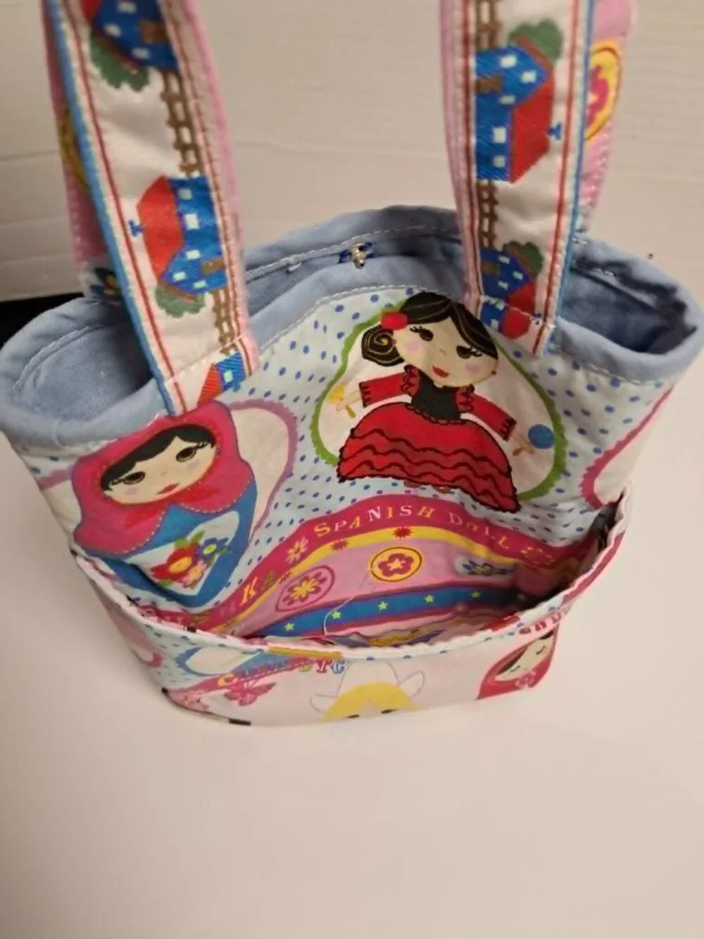 Handmade Colorful Doll Print Tote Bag